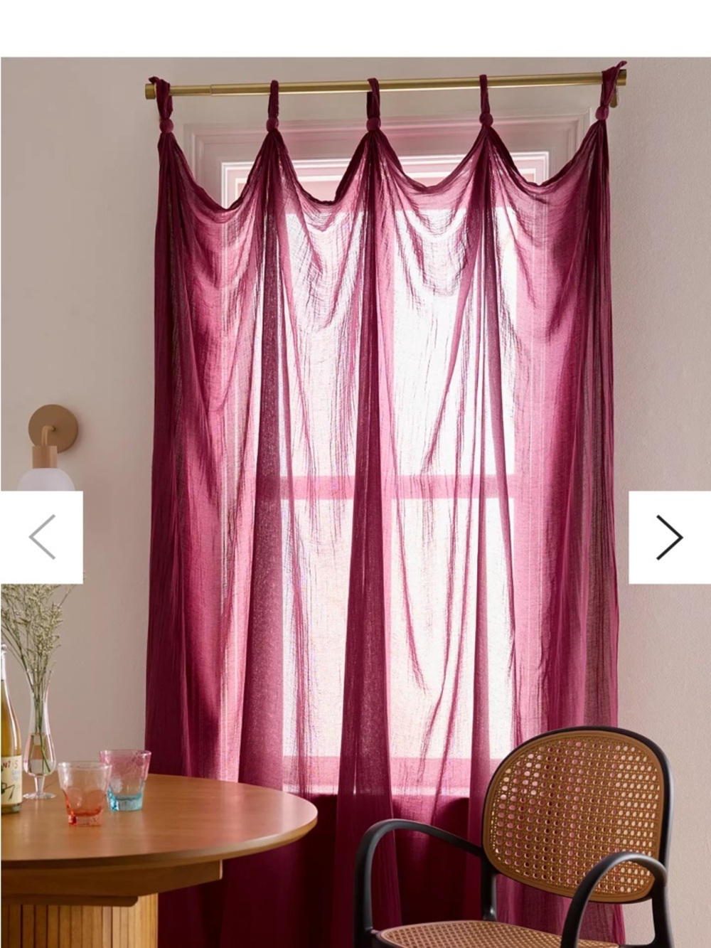 Urban Outfitters Sheer Knot-Top Curtain Panel - Wine/Mulberry